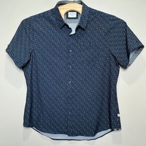 7Diamonds Button Down Shirt Mens XL Navy Blue 4-Way Stretch Geometric Excellent